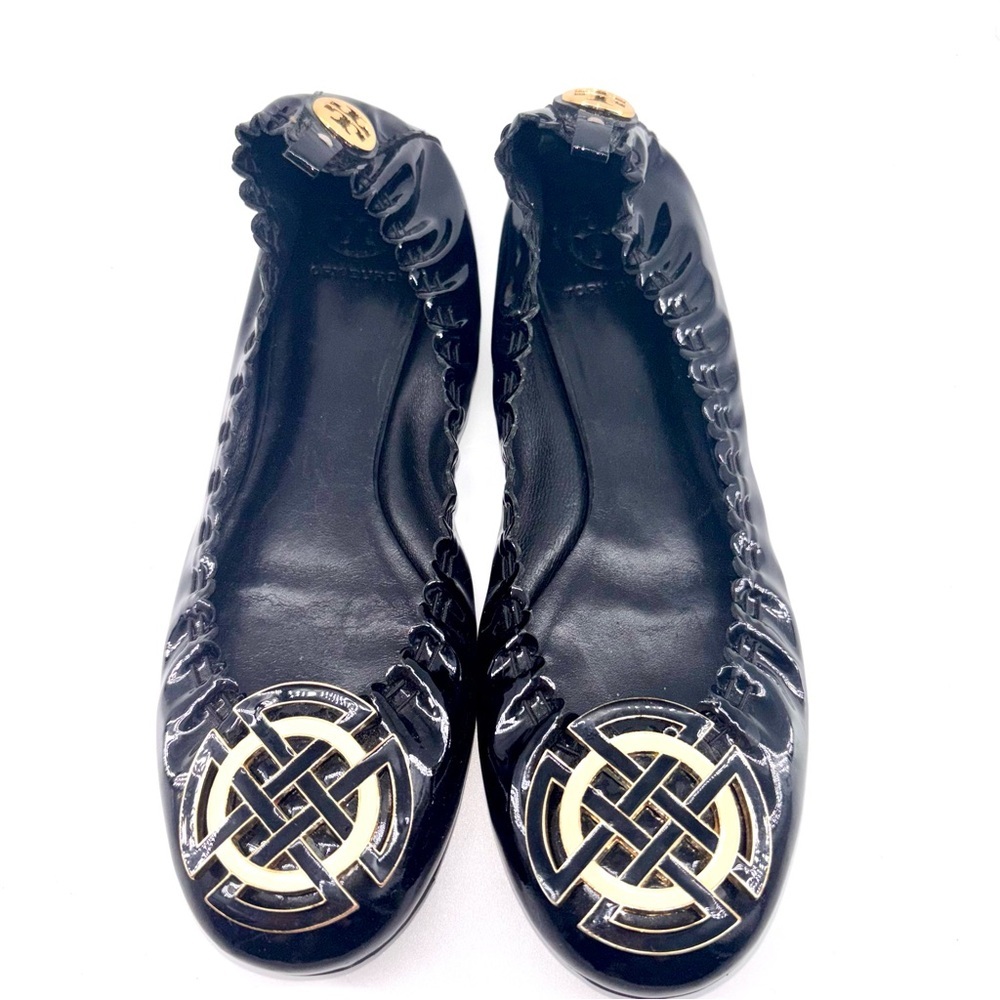 Tory Burch Black Ballerina Flats with Gold Accents - Picture 4 of 11